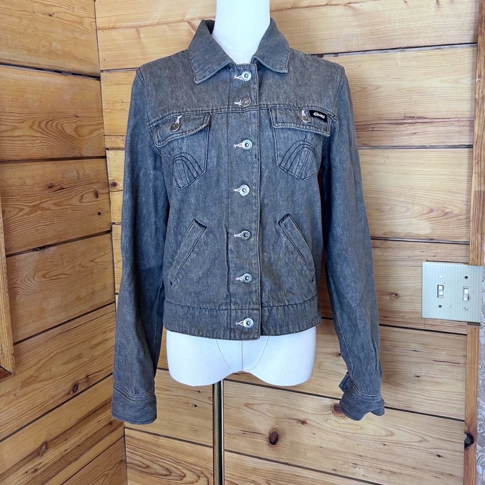 Vintage Belize Denim Jacket Medium Grey Y2K Skater Grunge Cropped Etnies